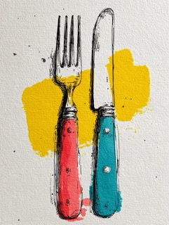 赤と青のカトラリー/Red and Blue Cutlery